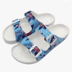 FUNKYMONKEY Women's Comfort Slides Double Buckle Adjustable EVA Flat Sandals